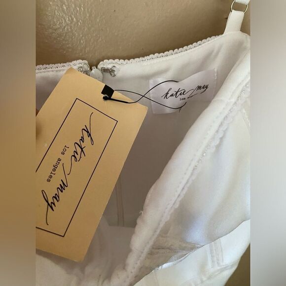 Katie May Eros Gown Revolve Ivory white maxi dress ruffle high slit XS - Picture 4 of 11